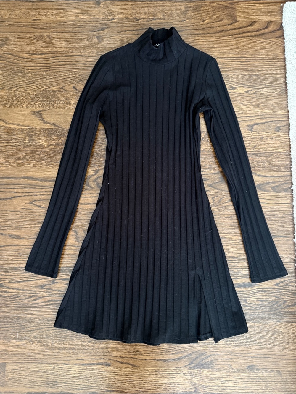Reformation Black Ribbed Long-Sleeve Mock Neck Dress